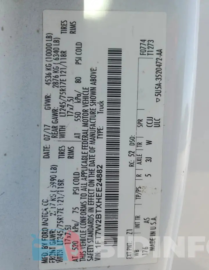 1FT7W2BTXHEE24882 Photo# 12