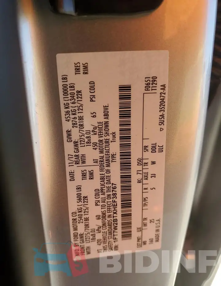 1FT7W2BTXHEF38767 Photo# 13