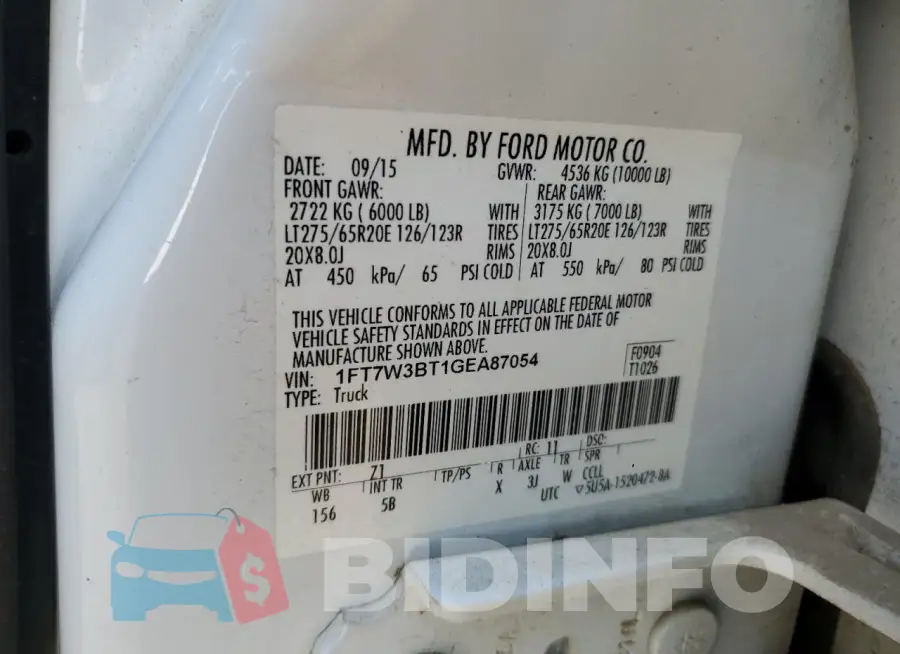 1FT7W3BT1GEA87054 Photo# 12