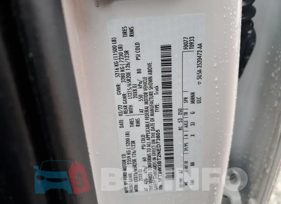1FT8W3BT2NED73805 Photo# 12