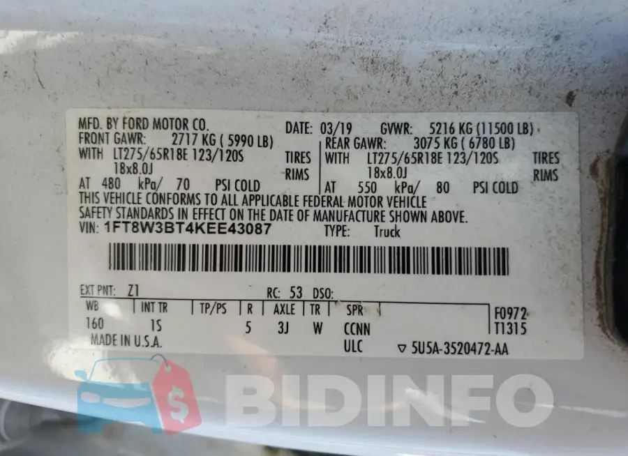 1FT8W3BT4KEE43087 Photo# 12