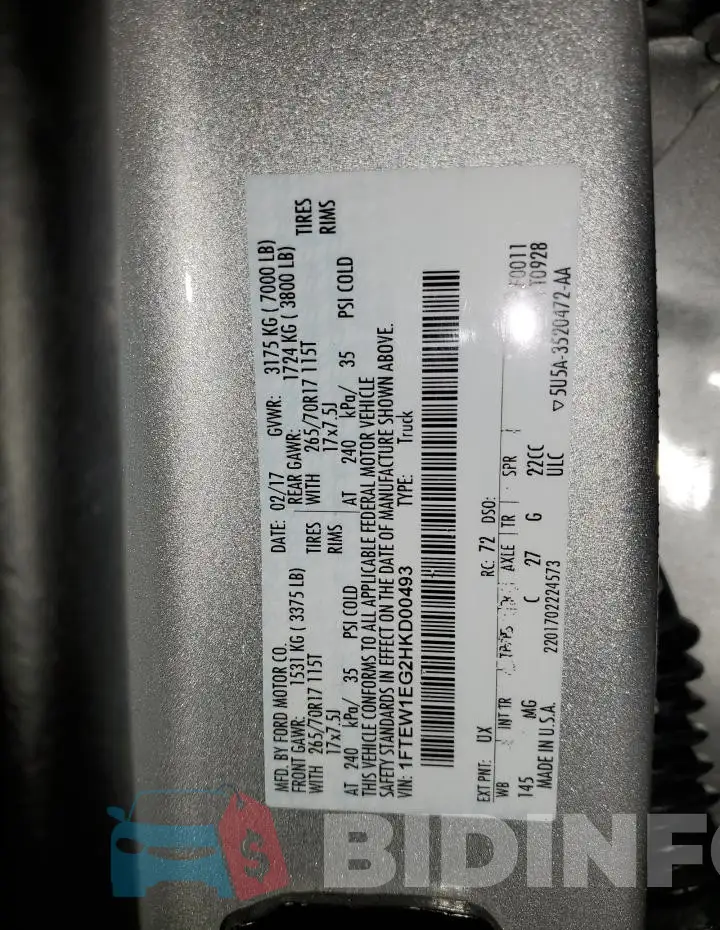 1FTEW1EG2HKD00493 Photo# 12