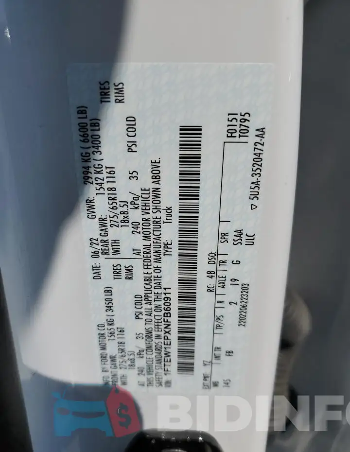1FTEW1EPXNFB60911 Photo# 12