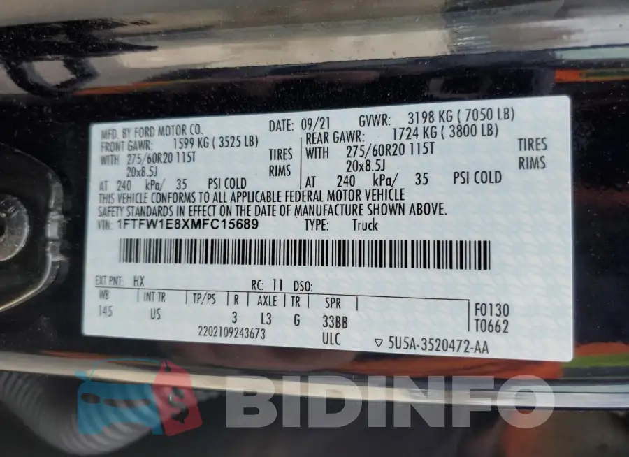 1FTFW1E8XMFC15689 Photo# 12