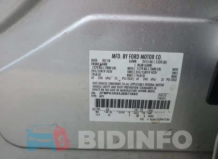 2FMPK3K95JBB73885 Photo# 13