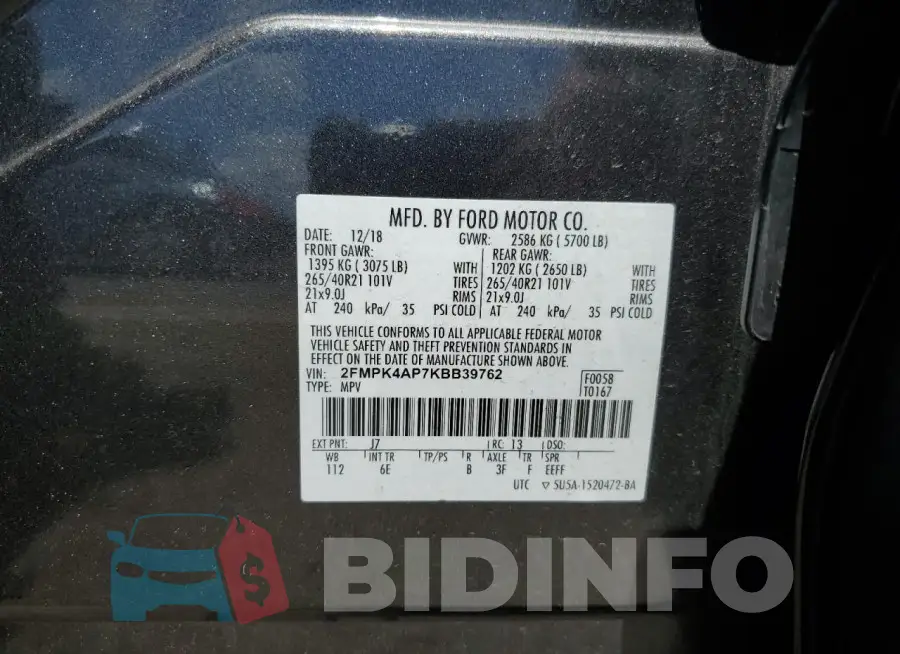 2FMPK4AP7KBB39762 Photo# 12
