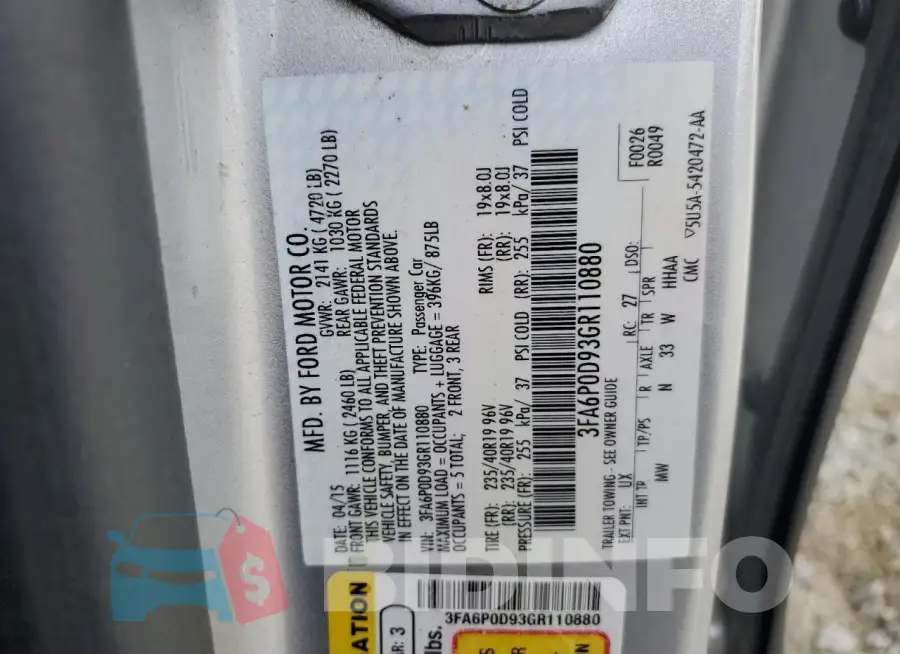 3FA6P0D93GR110880 Photo# 12