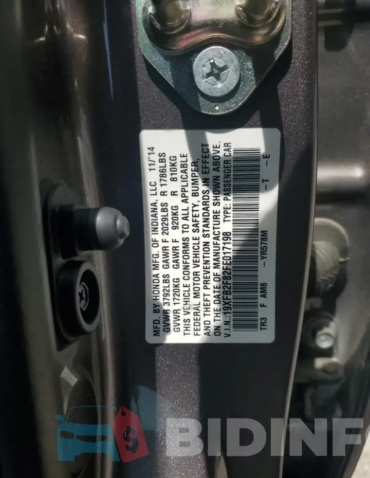 19XFB2F82FE017198 Photo# 12