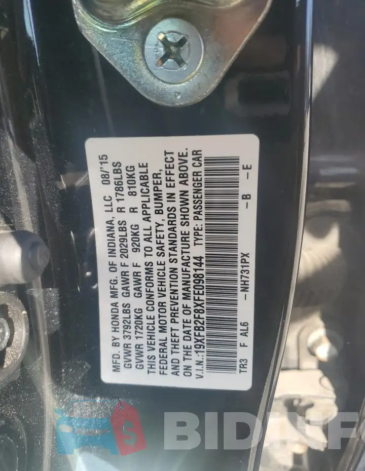 19XFB2F8XFE098144 Photo# 13
