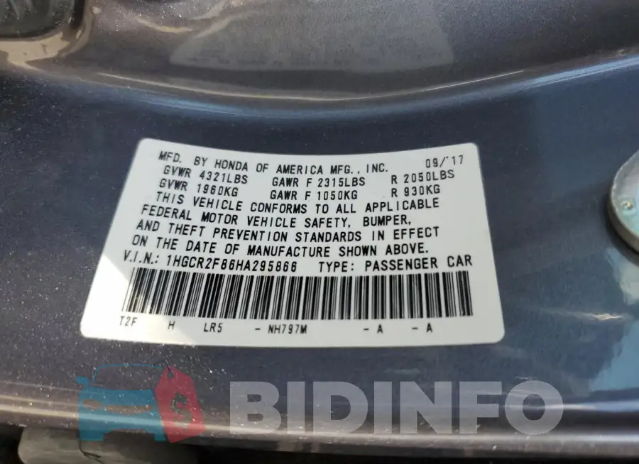 1HGCR2F86HA295866 Photo# 12