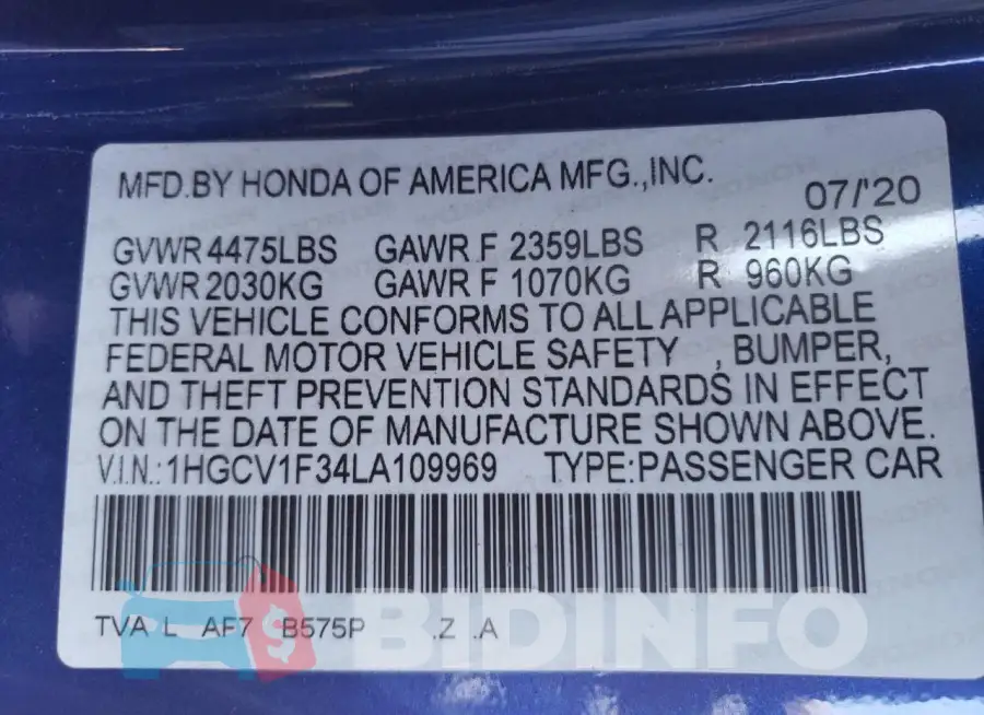 1HGCV1F34LA109969 Photo# 12