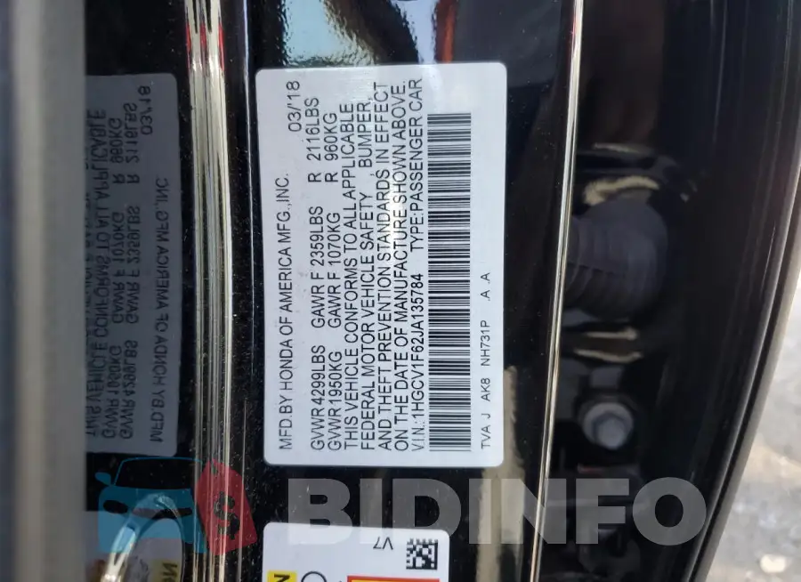 1HGCV1F62JA135784 Photo# 12