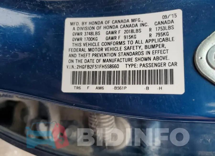 2HGFB2F51FH558660 Photo# 12