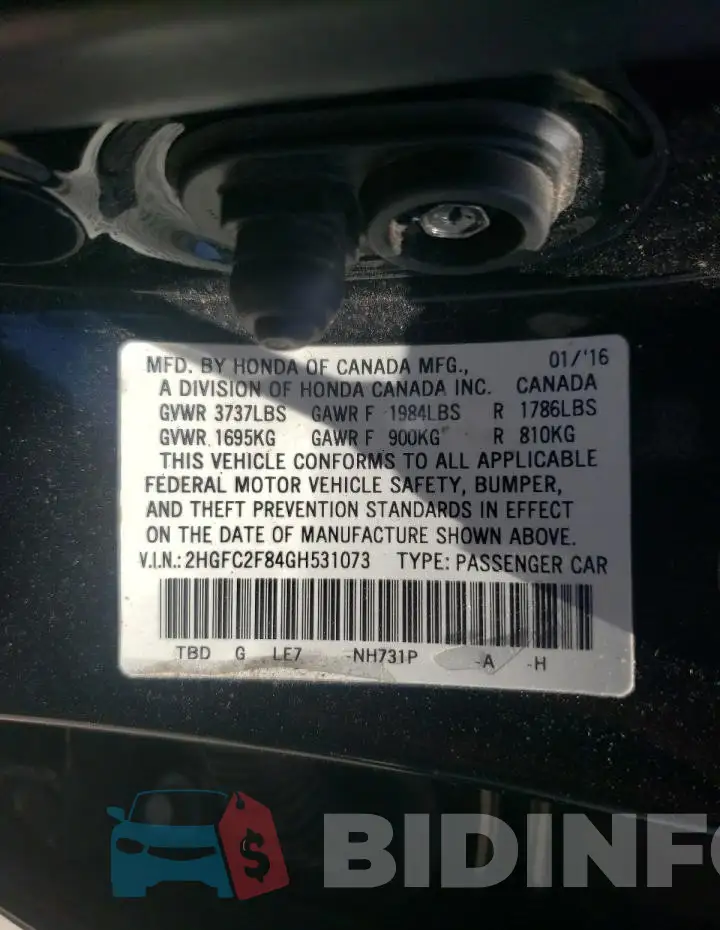 2HGFC2F84GH531073 Photo# 13