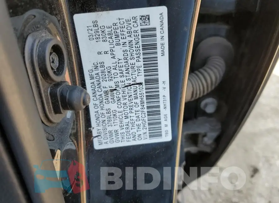 2HGFC2F84MH551030 Photo# 12