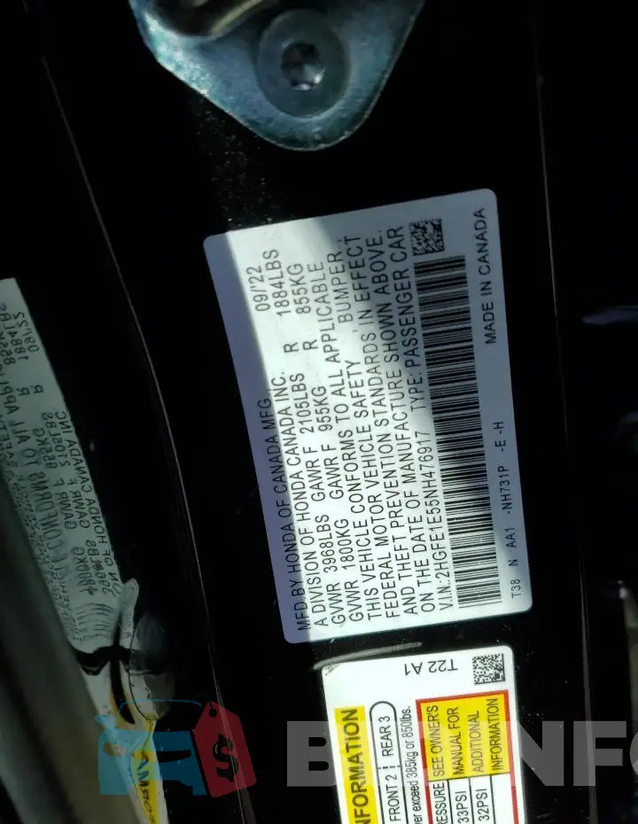 2HGFE1E55NH476917 Photo# 13