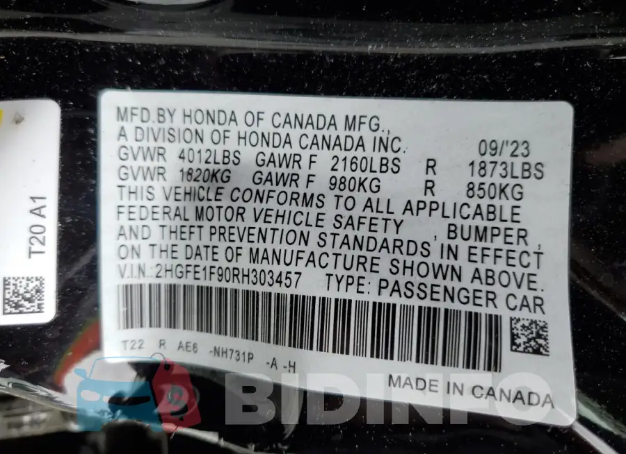 2HGFE1F90RH303457 Photo# 12