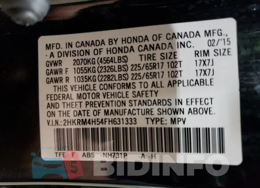 2HKRM4H54FH631333 Photo# 12