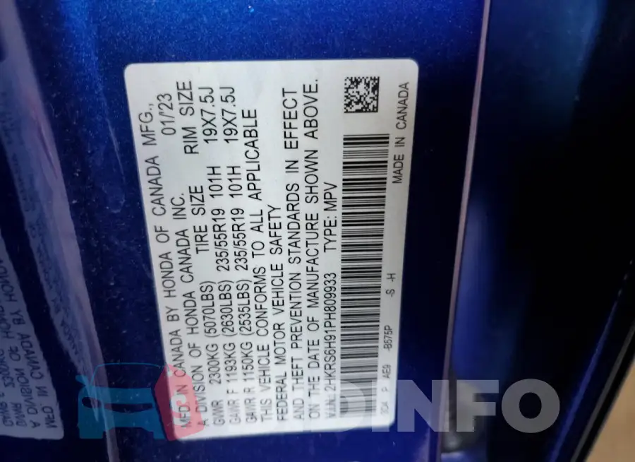 2HKRS6H91PH809933 Photo# 13