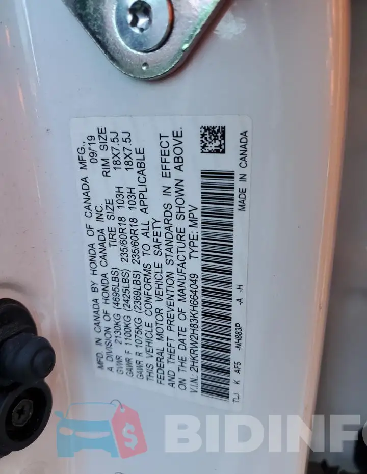 2HKRW2H83KH664049 Photo# 13
