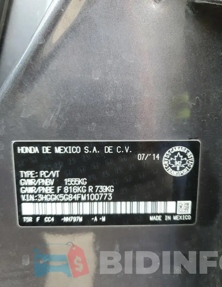 3HGGK5G84FM100773 Photo# 13