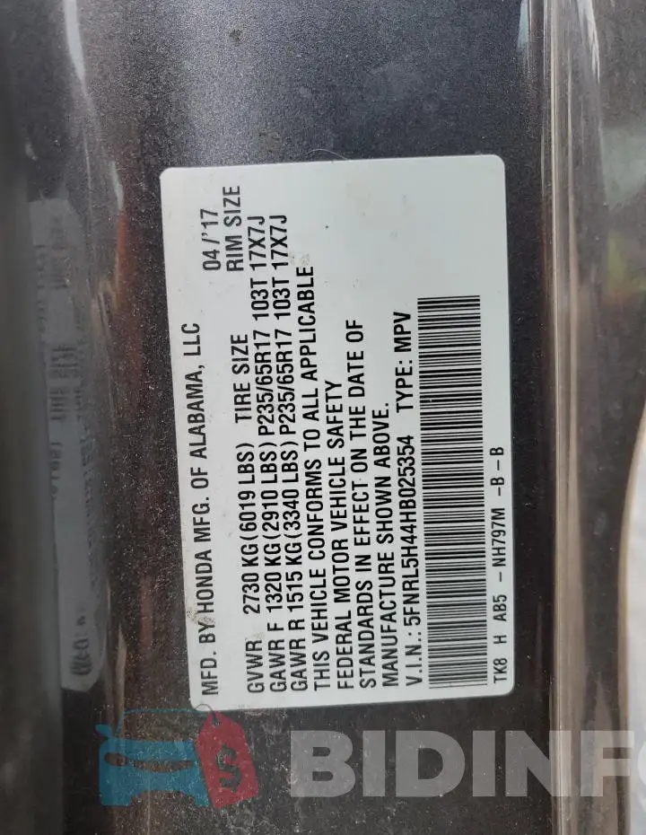 5FNRL5H44HB025354 Photo# 13