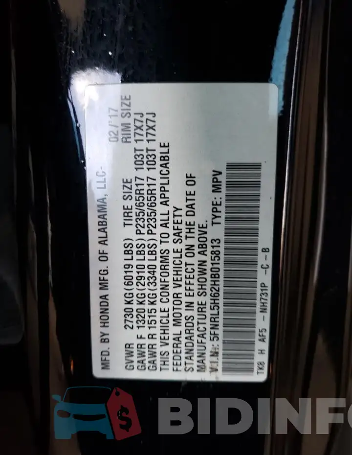 5FNRL5H62HB015813 Photo# 13