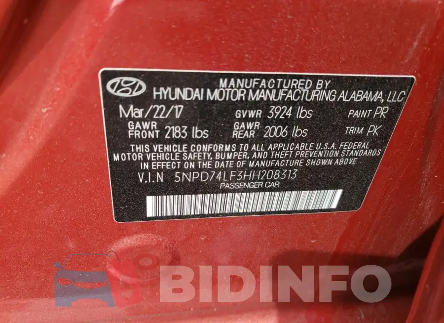 5NPD74LF3HH208313 Photo# 12