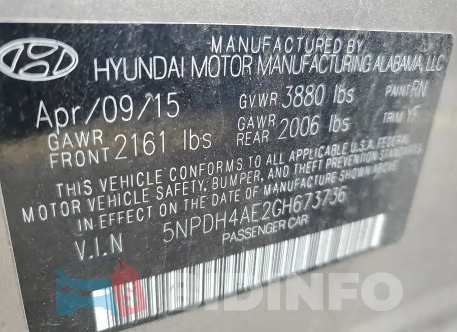 5NPDH4AE2GH673736 Photo# 13