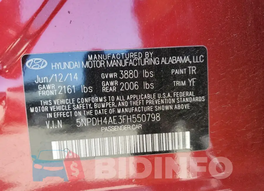 5NPDH4AE3FH550798 Photo# 13