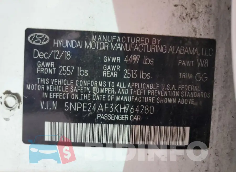 5NPE24AF3KH764280 Photo# 12