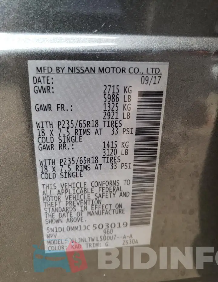 5N1DL0MM1JC503019 Photo# 13