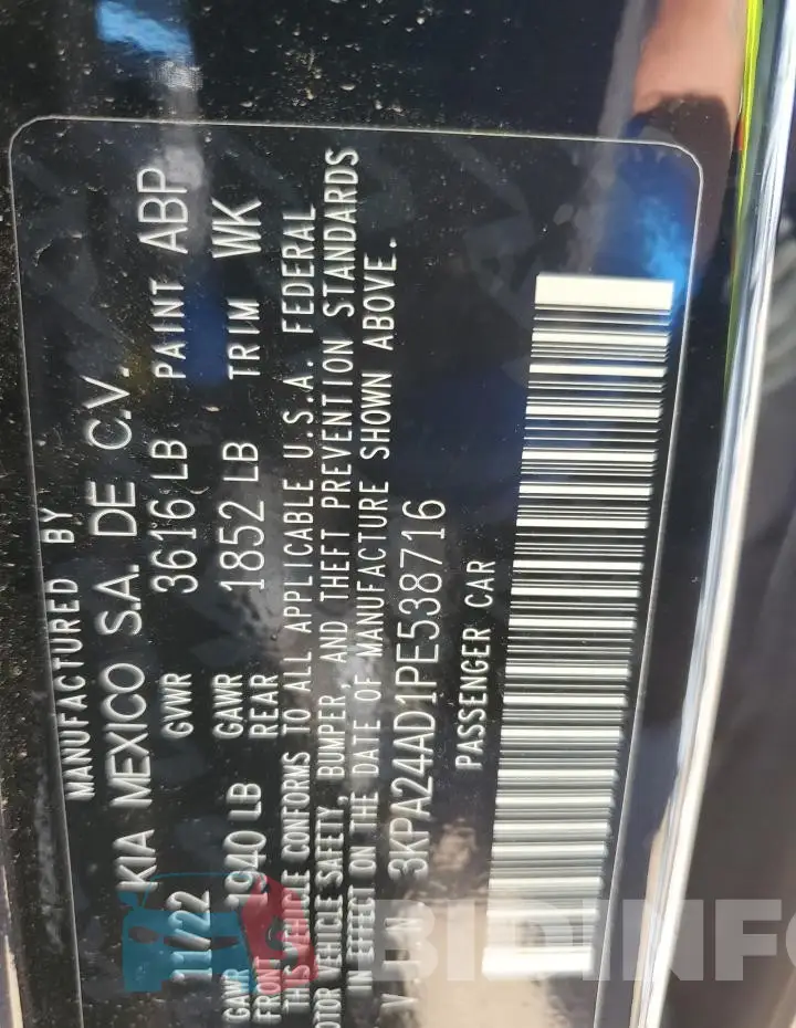 3KPA24AD1PE538716 Photo# 12
