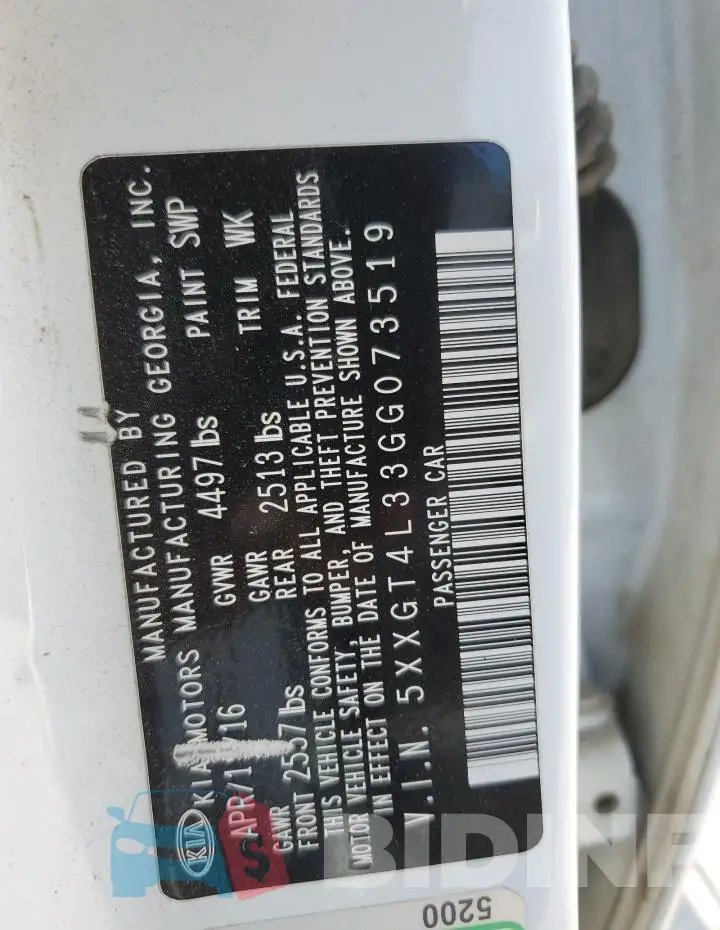 5XXGT4L33GG073519 Photo# 12