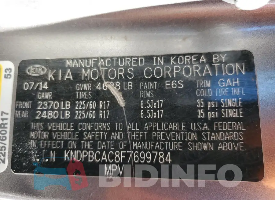 KNDPBCAC8F7699784 Photo# 13
