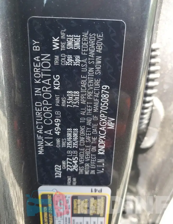 KNDPXCAGXP7050879 Photo# 13