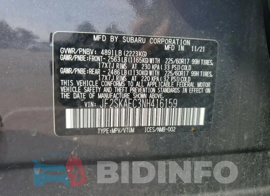 JF2SKAEC3NH416159 Photo# 13