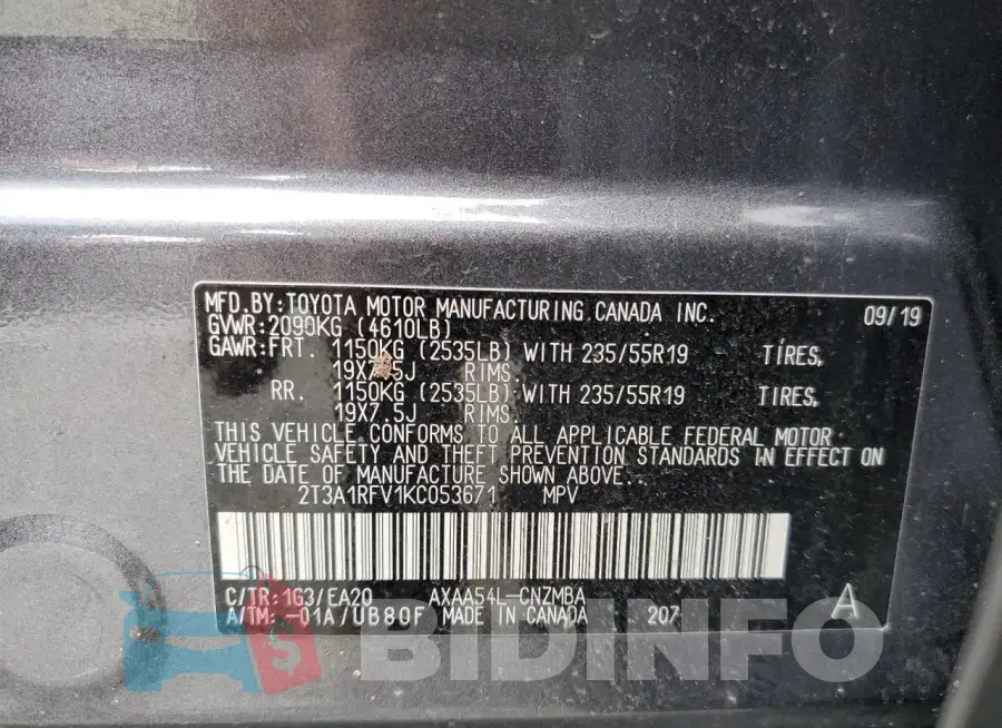 2T3A1RFV1KC053671 Photo# 14