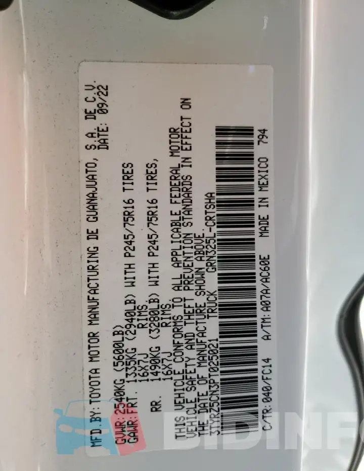 3TYRZ5CN3PT025021 Photo# 13