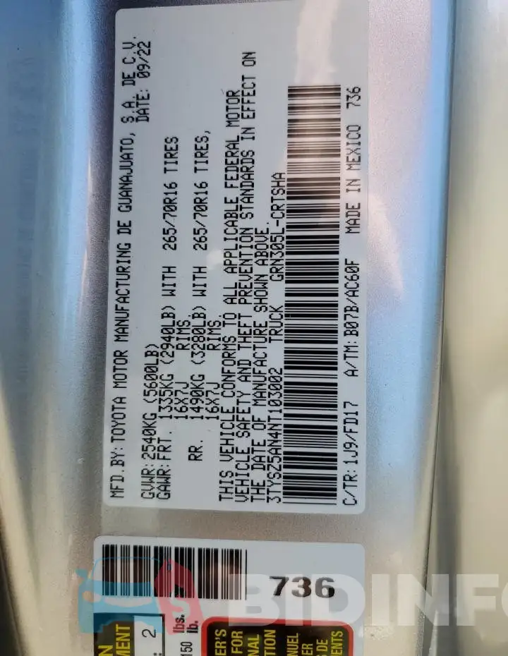 3TYSZ5AN4NT103002 Photo# 12