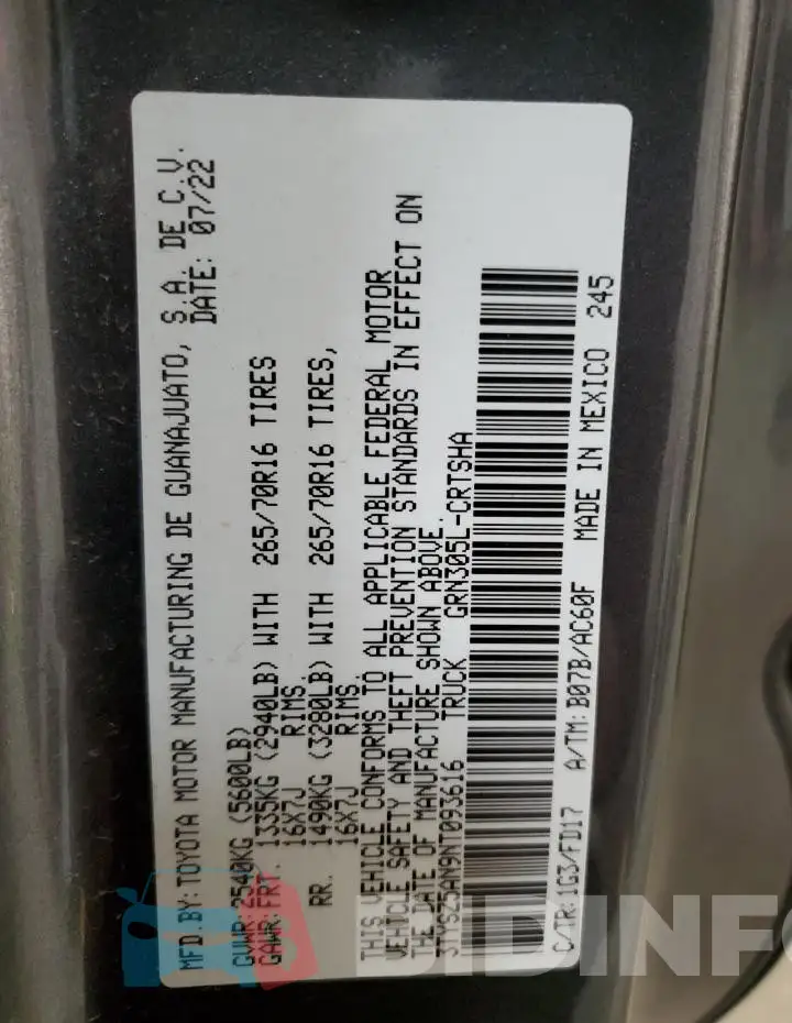 3TYSZ5AN9NT093616 Photo# 12