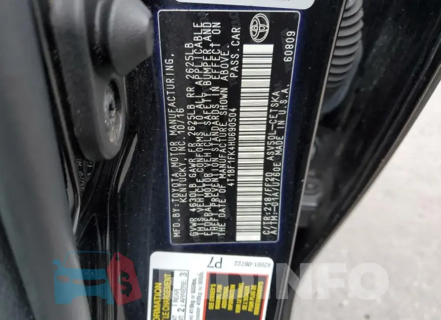4T1BF1FK4HU690504 Photo# 12