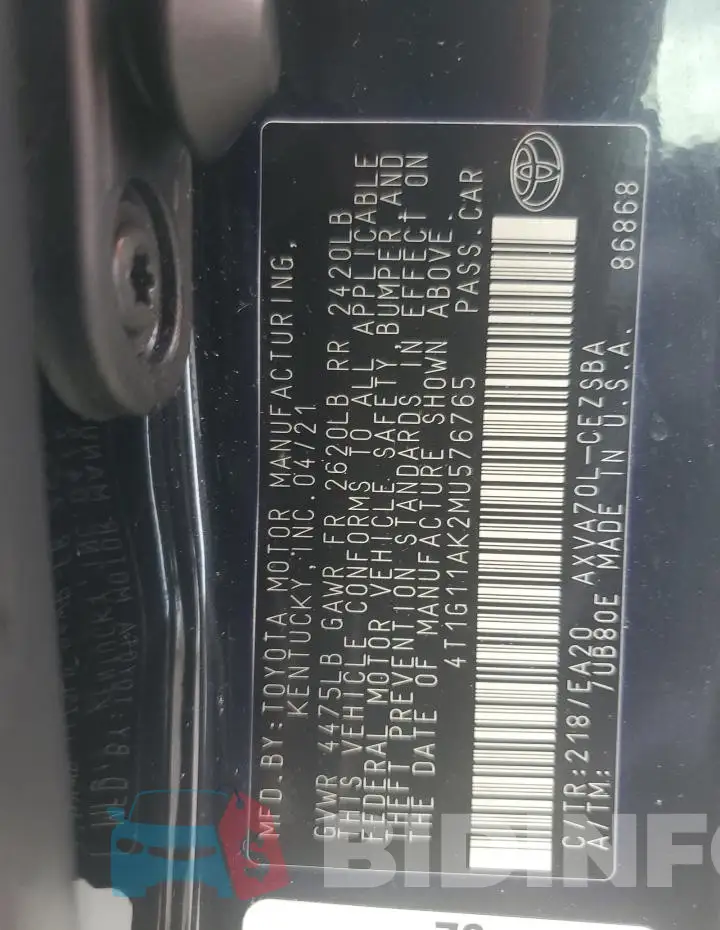 4T1G11AK2MU576765 Photo# 12