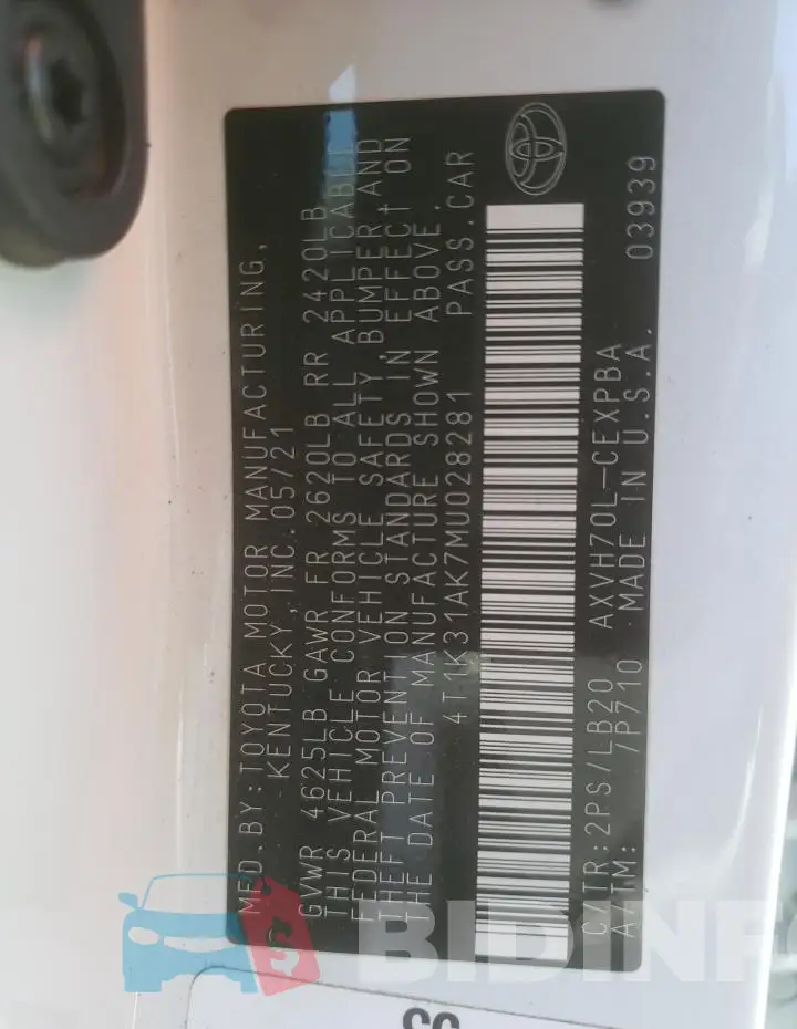 4T1K31AK7MU028281 Photo# 13