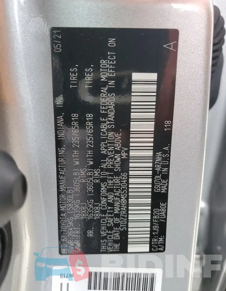 5TDZZRAH8MS530466 Photo# 13