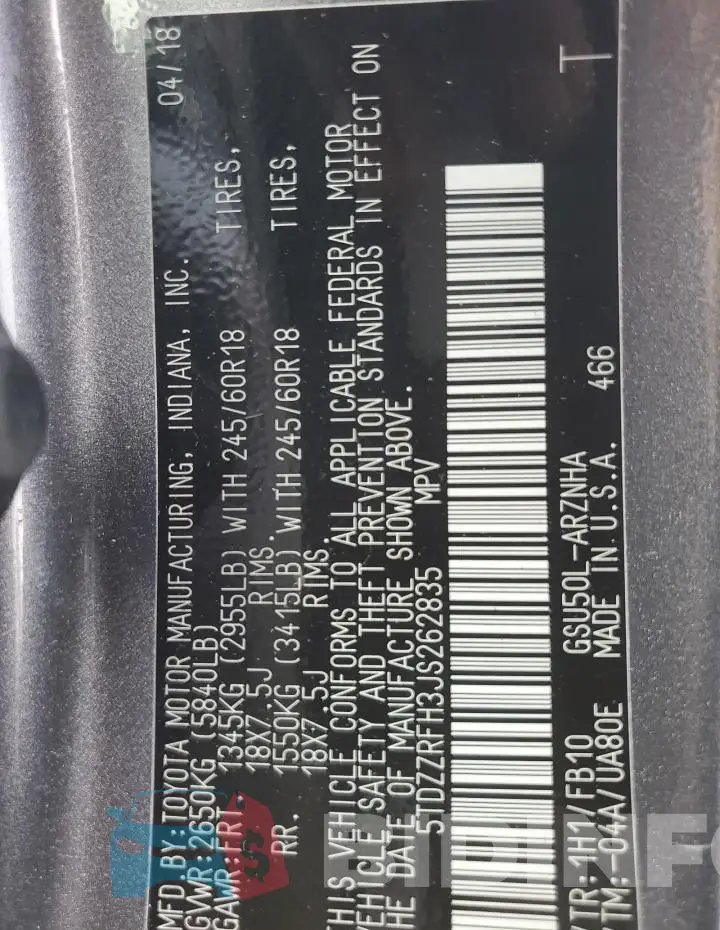 5TDZZRFH3JS262835 Photo# 14