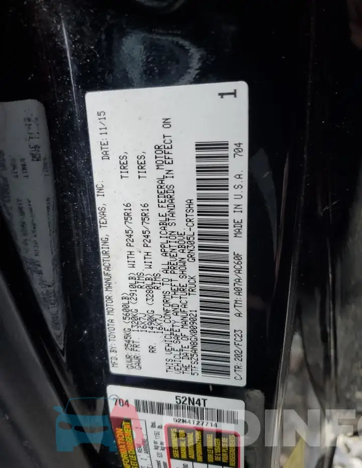 5TFSZ5AN8GX009021 Photo# 12