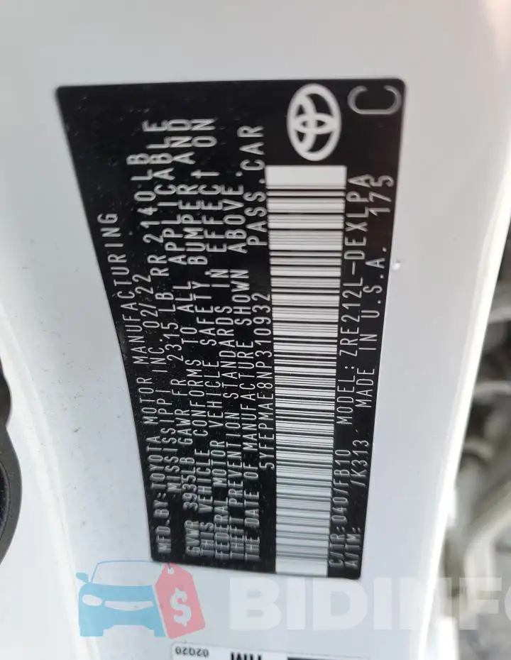 5YFEPMAE8NP310932 Photo# 12