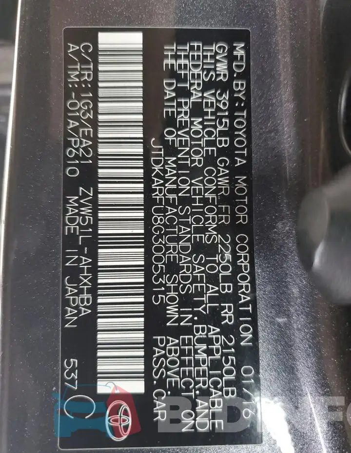 JTDKARFU8G3005315 Photo# 12