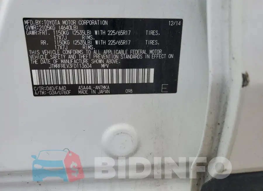 JTMRFREV3FD113604 Photo# 14